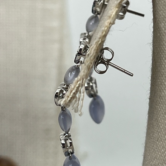 Vintage 10K White Gold Blue Chalcedony and White Topaz Heart Drop Earrings 1999 - Picture 8 of 13